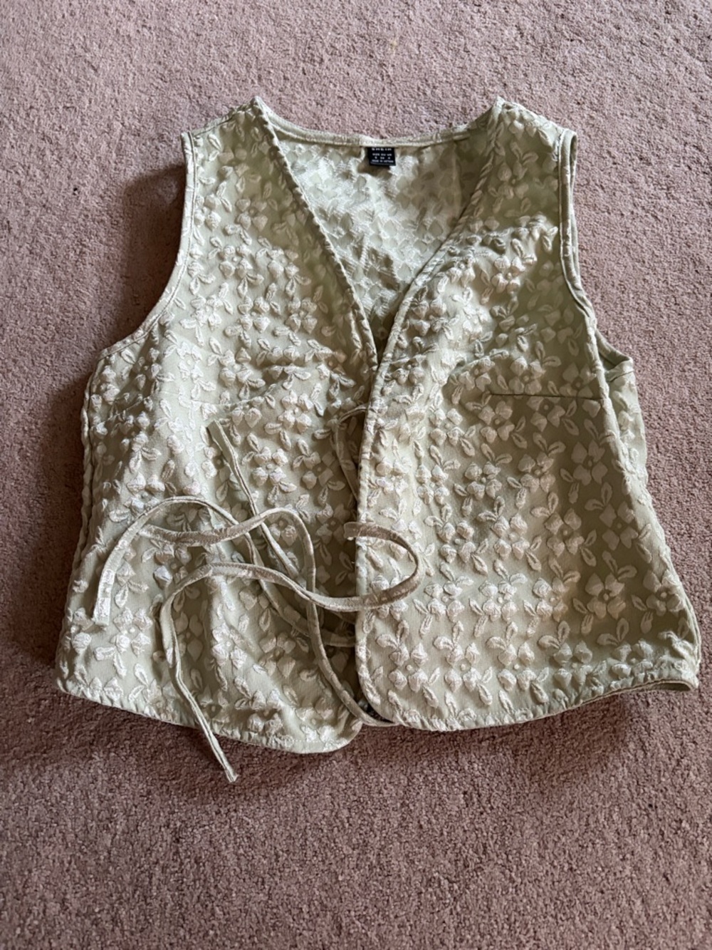 SHEIN Cream Embroidered Tie-Front Vest